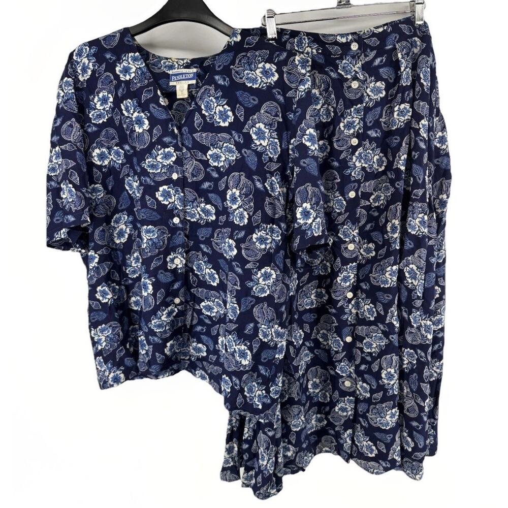Pendleton Petite Matching Rayon Set Blue Floral and Seashell Paisley Size 12